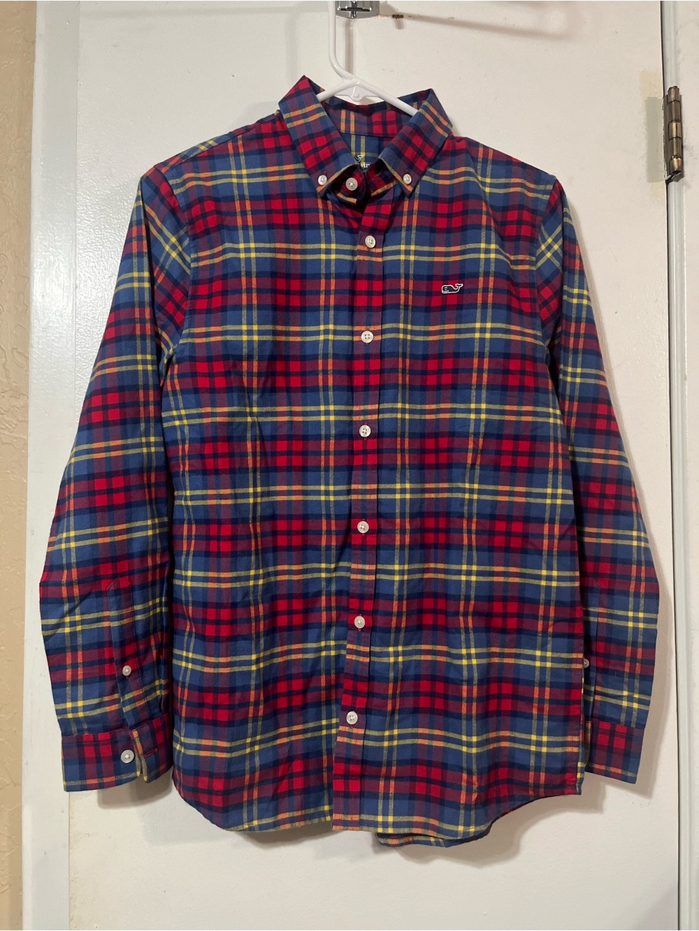 Vineyard Vines Boys L Flannel Plaid Button-Down Shirt-Red Blue
